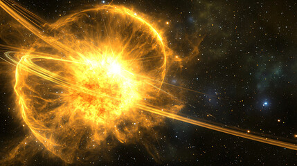 Poster - Bright and twinkling star in the deep dark night sky surrounded by distant celestial bodies.