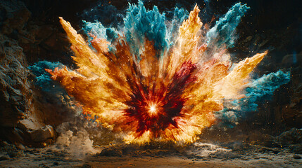 Poster - Intense fire explosion captured in a moment of powerful energy and bright flames against the night.