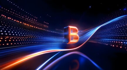 Poster - Dynamic Letter B Illuminated by Light Trails in a Futuristic Setting