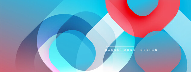 Poster - Abstract geometric shapes overlap. Blue, red, white hues create modern visual effect. Smooth gradients offer dynamic composition.