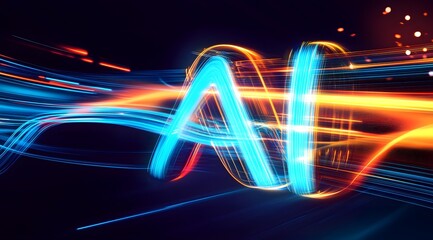 Fototapete - Dynamic Light Trails Forming 'AI' Letters Against a Dark Background