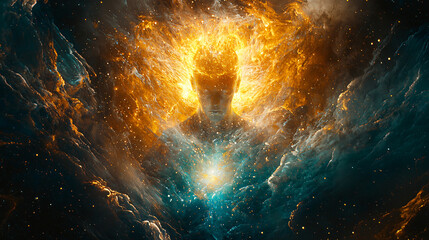 Poster - Dramatic fireball illuminating the night sky with fiery colors and blazing trails of light.