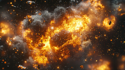 Poster - A single fiery fireball suspended in the air against a dark backdrop of the night sky.
