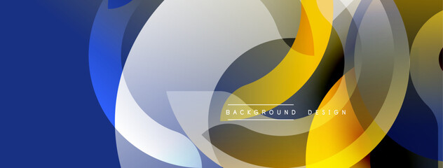 Leinwandbilder - Abstract design features overlapping circles, gradients. Blue, yellow, gray tones create dynamic composition. Modern aesthetic, suitable background element.