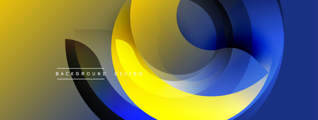 Poster - Abstract geometric shapes overlap, creating dynamic yellow, blue gradients. Modern design elements suggest fluidity, movement.