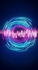 Poster - Abstract digital sound waves in neon colors on dark background  