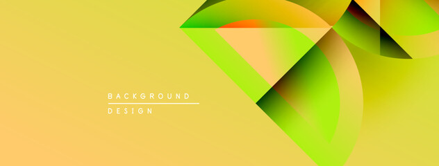 Aufkleber - Abstract geometric shapes overlap, creating vibrant gradients. Yellow background complements green, orange hues. Modern design element.