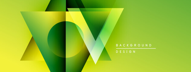 Poster - Abstract geometric design. Green shades create layered triangular shapes. Modern background with text elements, simple composition.