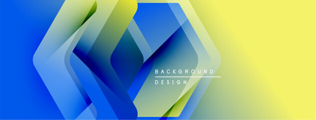 Poster - Abstract geometric shapes, blue, yellow gradients. Modern design elements create dynamic visual texture. Background features layered forms.