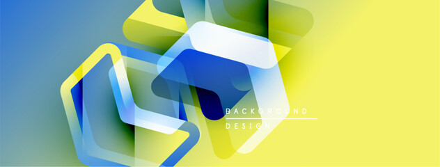 Aufkleber - Abstract geometric shapes overlap, creating vibrant gradient background. Yellow, blue, green hues dominate composition. Modern design element.