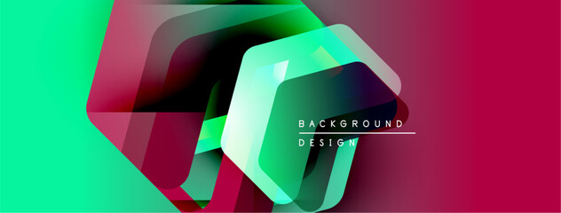 Poster - Abstract geometric shapes overlap. Vibrant green, purple, teal gradients create modern design. Text reads background design.