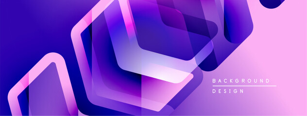 Leinwandbilder - Abstract purple background features overlapping geometric shapes. Modern design utilizes gradients, creating dynamic visual effect.