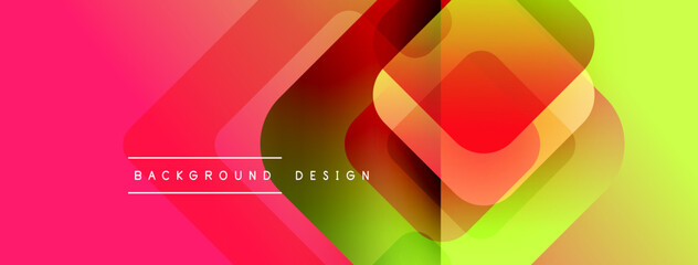 Leinwandbilder - Vibrant gradient background features overlapping squares. Colors transition from pink, orange, yellow creating modern aesthetic. Text reads background design.