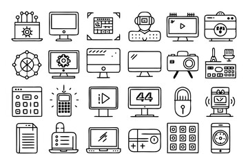 Poster - Collection of line icons depicting monitor devices and smart screens isolated on transparent background