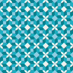 Poster - Modern Geometric Floral Shape Turquoise Seamless Pattern Wallpaper Decoration