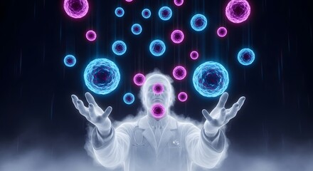Poster - Bio-Luminescent Cellular Rain:  A Scientist's Mystical Encounter