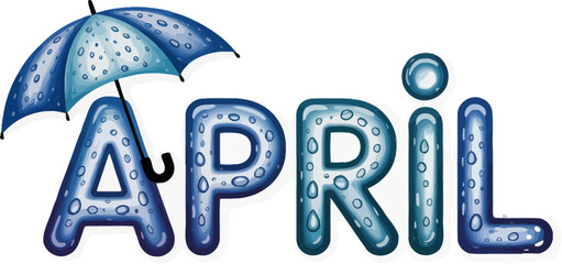 Aufkleber - April month rain umbrella drops spring season weather forecast seasonal calendar illustration design editable stock vector illustration
