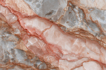 Poster - A stone wall with a pink and white pattern. The wall is made of marble and has a rough texture
