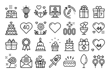 Poster - Wedding marriage love celebration line icons isolated on transparent background