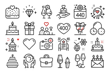Poster - Wedding marriage love celebration line icon set isolated on transparent background