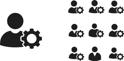 User Settings Icon Set. Person with Gear. Profile management icon. User Configuration.