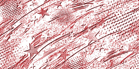 Aufkleber - modern grunge red and white abstract background with stars, lines, and halftone patterns creating a dynamic design