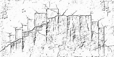Aufkleber - black and white grunge and cracked old  wall surface white background.