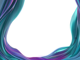Poster - Abstract frame with flowing teal and purple fabric creating a circular border on black background