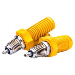 Poster - High-Quality Spark Plugs with Bright Yellow Coating for Engine Efficiency, isolated on transparent background.