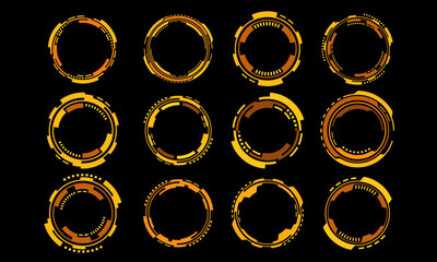 Poster - Set of sci fi yellow circle user interface elements technology futuristic design modern creative on black background vector