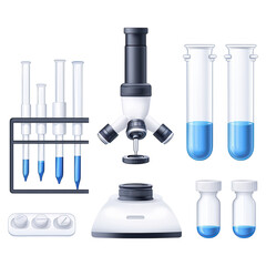 Poster - Laboratory Equipment with Microscope, Test Tubes, and Pipettes for Research, isolated on transparent background.