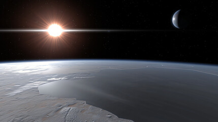 Poster - A stunning planet surrounded by a bright sun with radiant light and cosmic beauty in space.