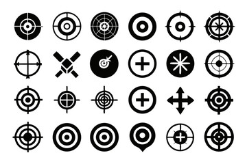 Poster - Crosshair bullseye target aim icon set isolated on transparent background