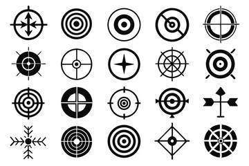 Poster - Crosshair bullseye target aim icon set isolated on transparent background