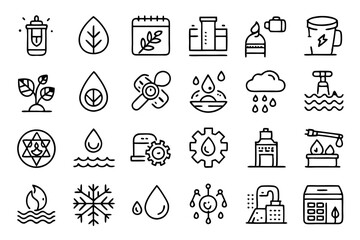 Poster - Editable stroke outline water concept icons set isolated on transparent background