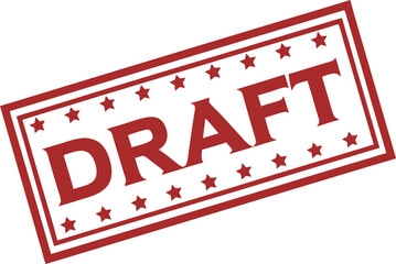 Fototapete - Red Draft Stamp Design with Stars and Frame, Represents Preliminary Approval Stage.