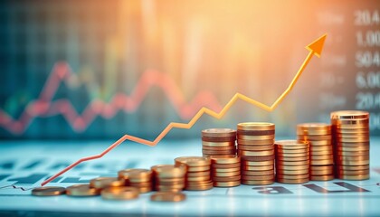 Poster - Abstract financial chart with coins and banknotes, depicting growth and investment,  vector,  wealth