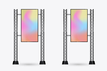Aufkleber - Group of two huge hanging LED column Mockup crossing the street for long, and realistic LED screen light box. the Illuminated technology long screen cross the road for advertising