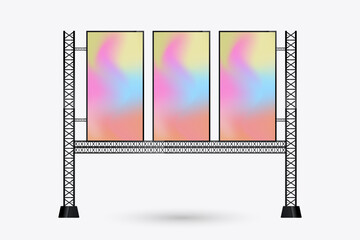 Aufkleber - The hanging three LED columns Mockup crossing the street for long, and three realistic LED screens light box. the Illuminated technology long screen cross the road for advertising