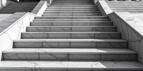 Poster - Black and white photo of architectural marble steps forming geometric abstract design,  marble,  minimal