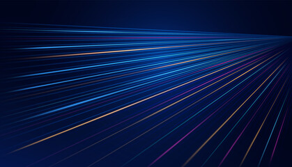 Fototapete - Dynamic high-speed light movement of data flow. Concept of artificial intelligence technologies, automation.
