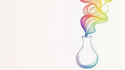 Abstract illustration of a beakers with swirling rainbow colored smoke