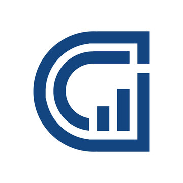 The image shows a flat logo design of an initial letter G with a graph bar as an element in blue color that looks clean and sharp on a white background for business and finance related purposes
