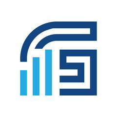 Poster - The image shows a flat logo design of an initial letter G with a graph bar as the main component in blue color that looks clean and sharp on a white background for business and finance related purpose