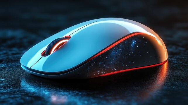 Modern computer mouse highlighted by light