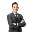 © TURTLE-STUDIO - Confident Professional in Gray Suit with Crossed Arms, Smiling Against White Background