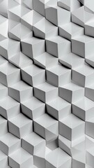 Abstract geometric background with seamless pattern of white cubes and triangles creating a modern three dimensional surface for graphic design.