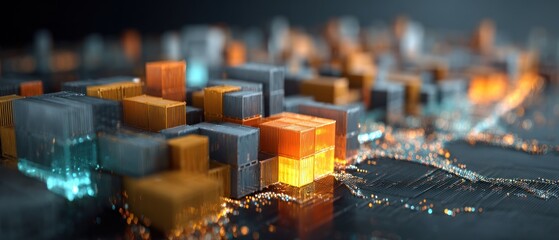 Poster - Abstract glowing containers city urban landscape digital art shipping industry