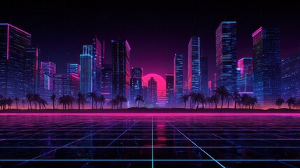 Poster - Neon futuristic city at night