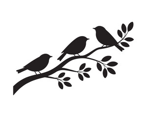three silhouettes of birds on a branch